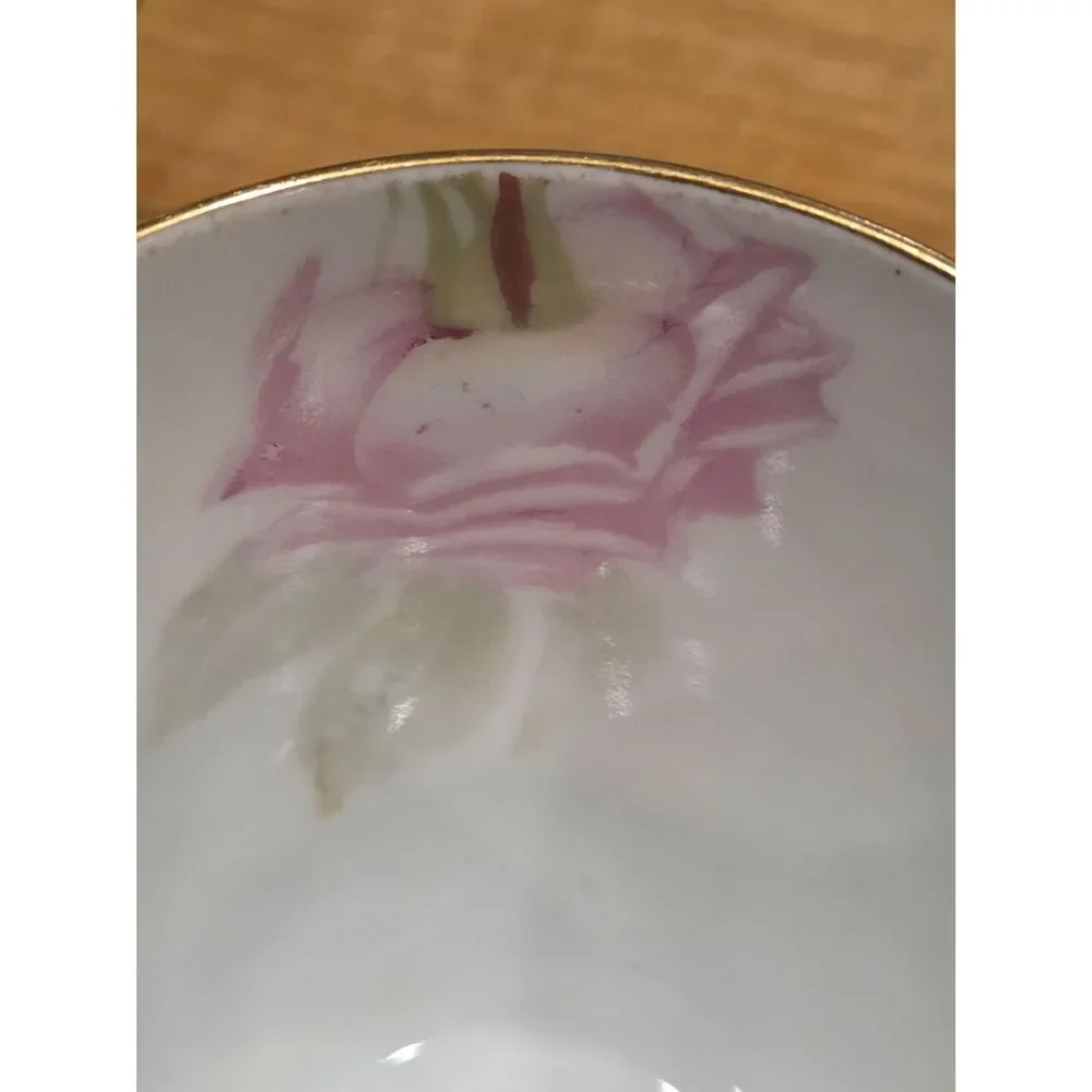 Antique Thomas Bavaria Hand Painted Roses Demitasse Teacup Saucer Marechal Niel